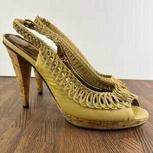 House of Deréon Tan Leather Woven Platform Heels Size 10